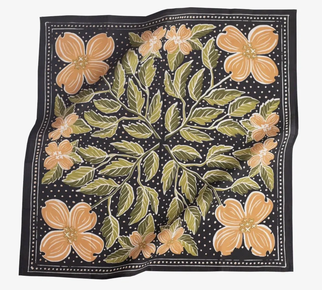 Black Peach Green Dogwood Floral Bandana