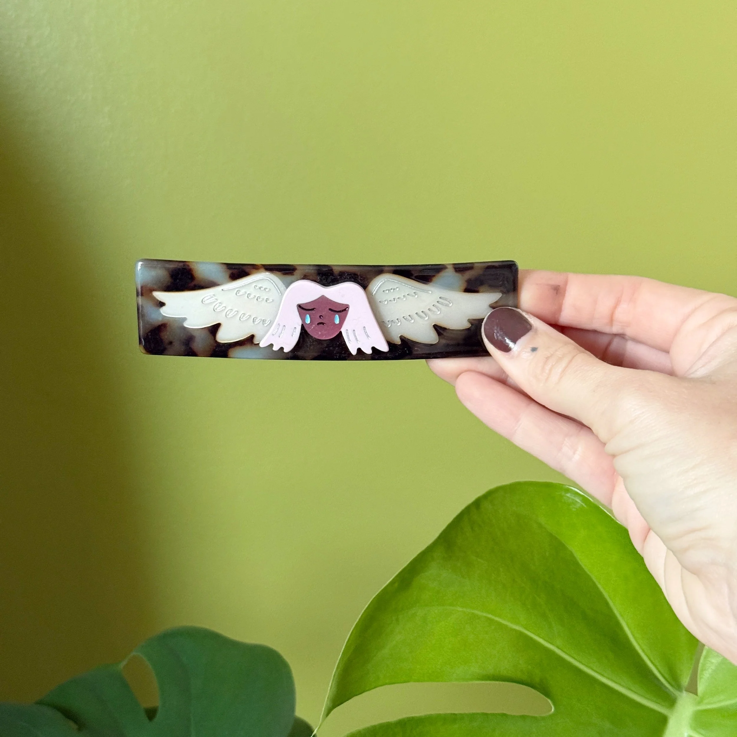 Sad Angel French Barrette Clip Pink Acetate