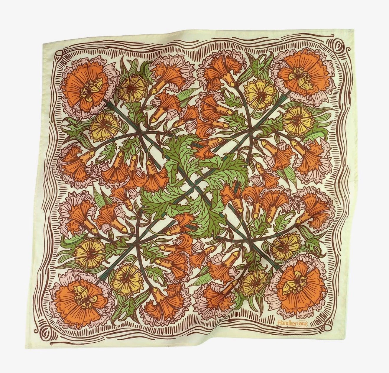 Cream Brown Orange Floral Bandana