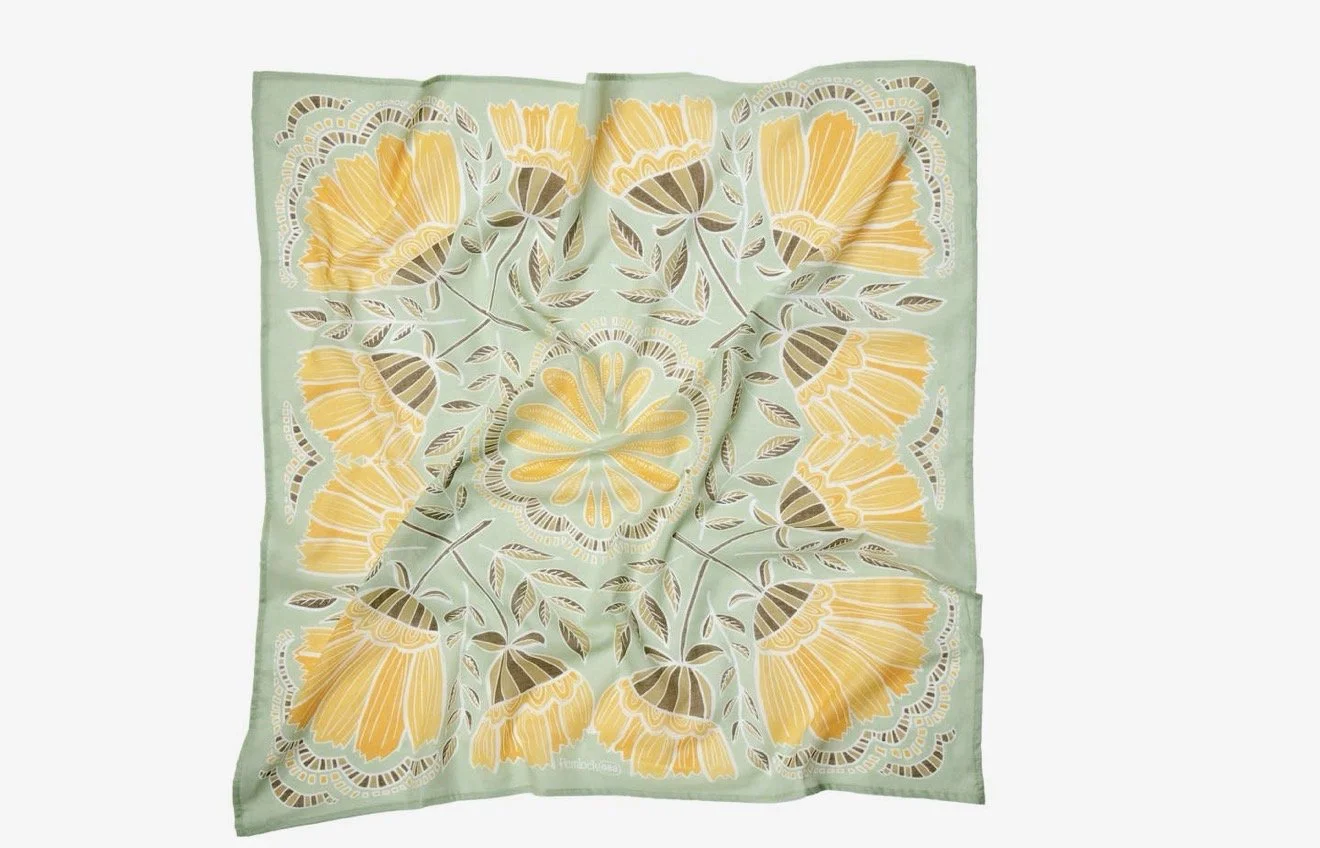 Muted Teal Yellow Floral Bandana
