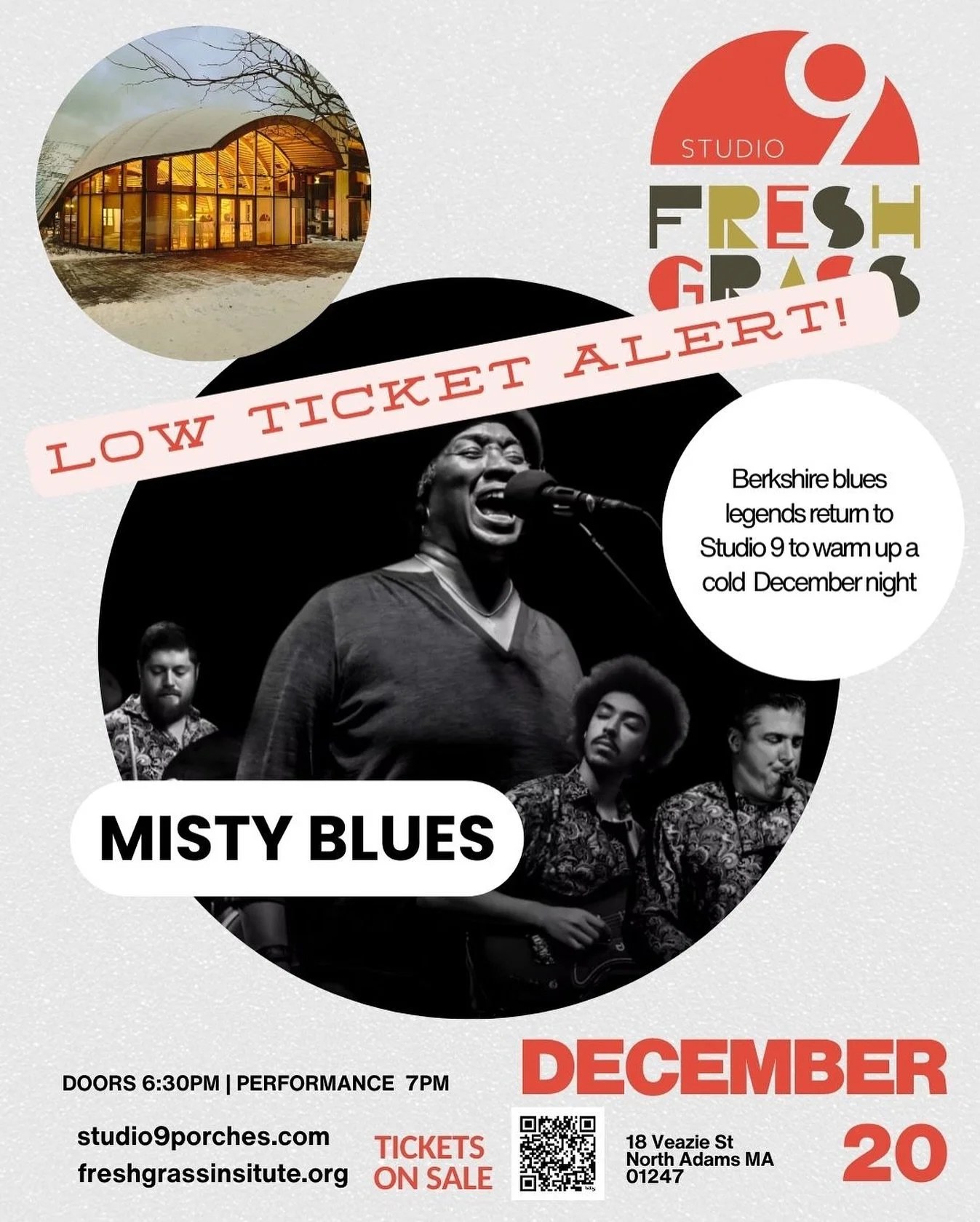 As always Misty Blues is about to sell out Studio 9! Tickets are going quick! Very limited walk up (standing room only). Get your tickets at studio9porches.com! 🎟️