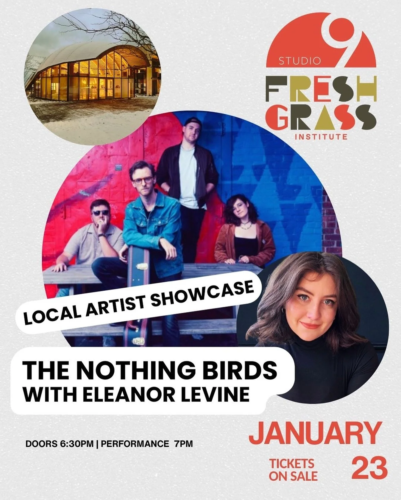 Friday, January 23 at 7pm! 
Local Artist Showcase 
@thenothingbirds and @iameleanorlevine 
Warm up Studio 9 with some rock🎸
Tickets at studio9porches.com