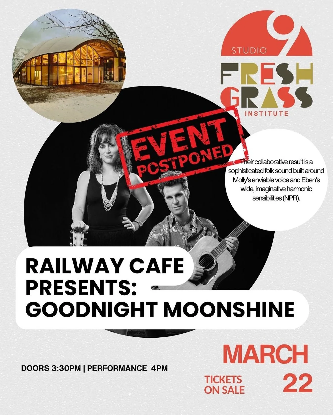 🔉Show Date Change!🔉 

Due to unforeseen circumstances, 🚂Railway Cafe Presents @gnightmoonshine will be reschedule to Sunday, March 22 at 4pm

All tickets will be honored from February 8 for the March 22 date, and there are still tickets are on sal