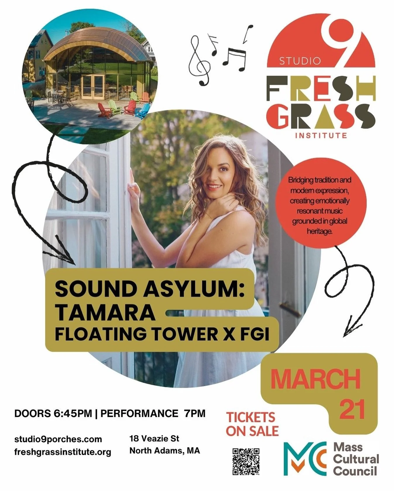 Sound Asylum is an ongoing collaboration between FreshGrass Institute and @chasehillartistretreat , highlighting refugee and immigrant artists whose work expands the language of contemporary music.

@jokictamara is a Serbian-born world music singer, 