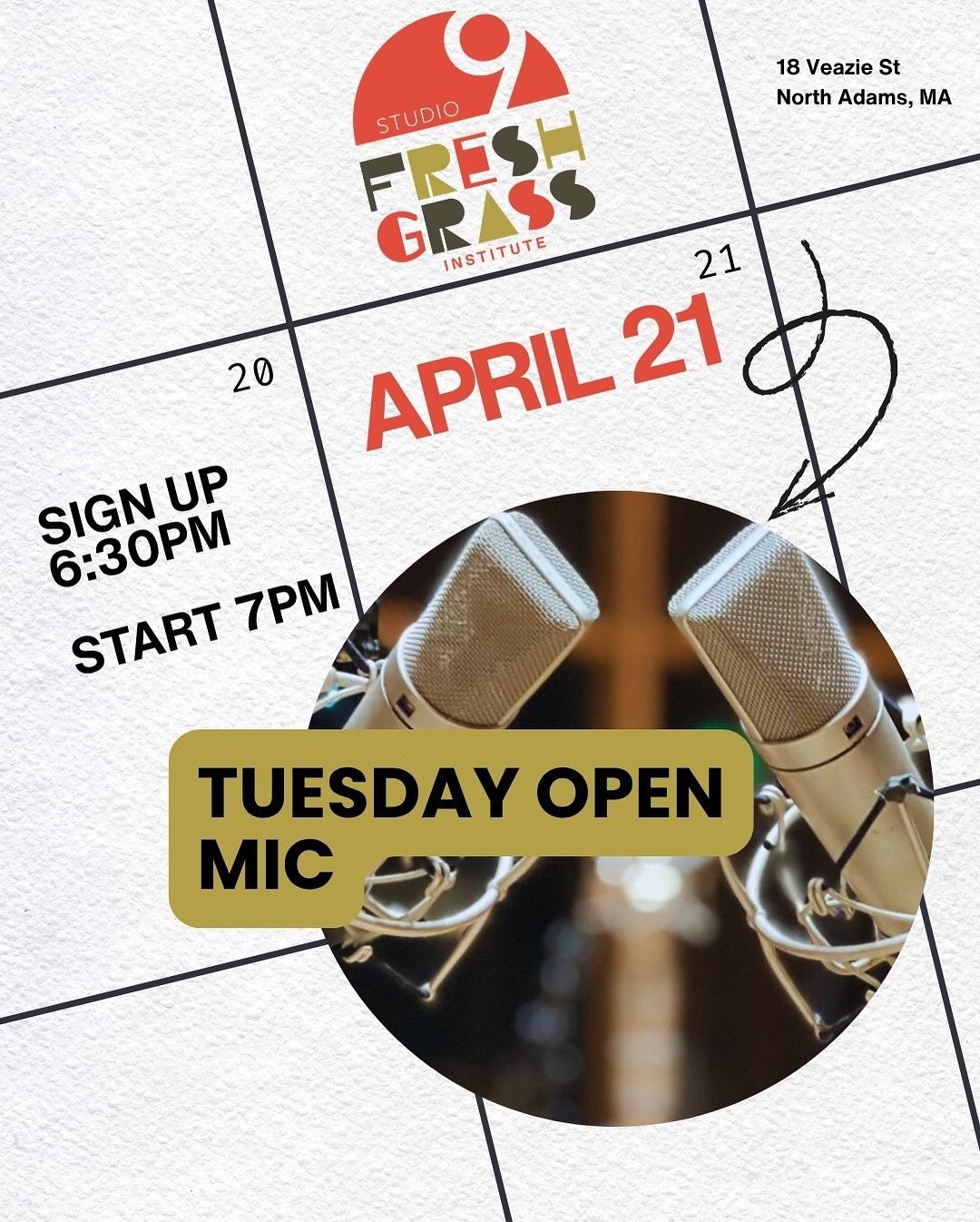 This Week at Studio 9! 

🎙️Open Mic - April 21 at 7pm

🪐📯@aclausent April 22 at 7pm

Stay Tuned for More, May is around the corner! Studio9porches.com