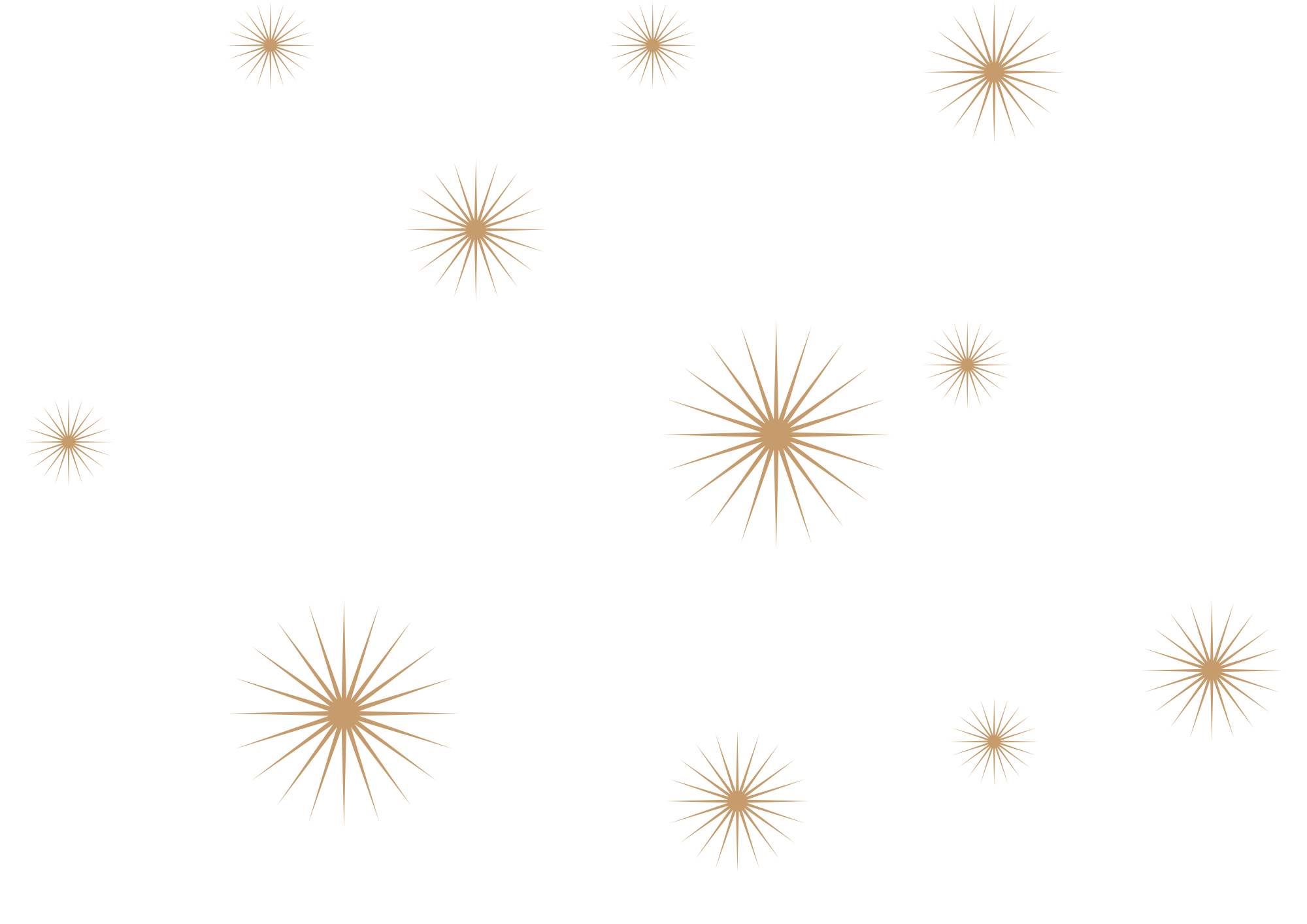 Gouden vuurwerk knalt tegen een zwarte achtergrond.