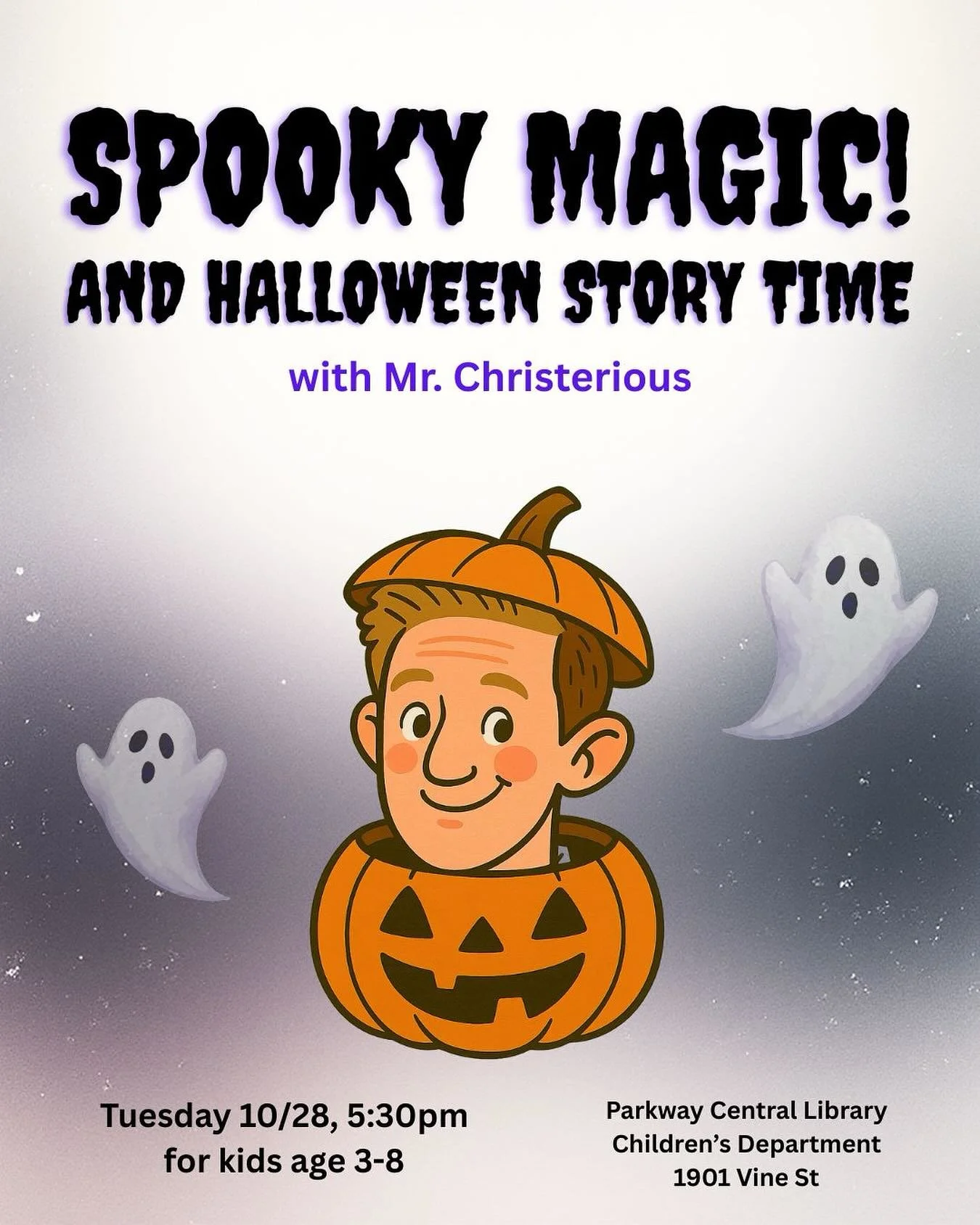 Join me on Tuesday 10/28 at the @freelibrary for some semi-spooky stories and petrifying prestidigitation! 🎩🎃