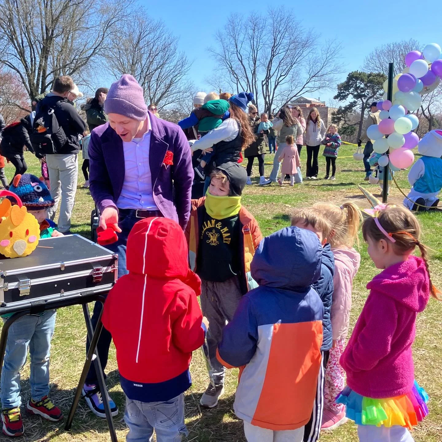 Magic at the Lemon Hill Easter Egg hunt! It was cold, hence the non-magical hat. 🎩🐰