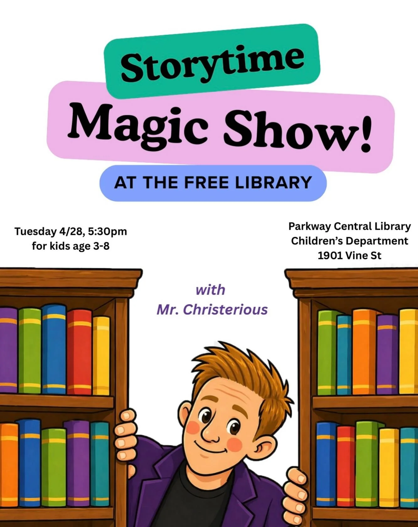 Come by @freelibraryccd on Tuesday for some stories and magic! I will be debuting some new tricks (wish me luck). 🎩📚