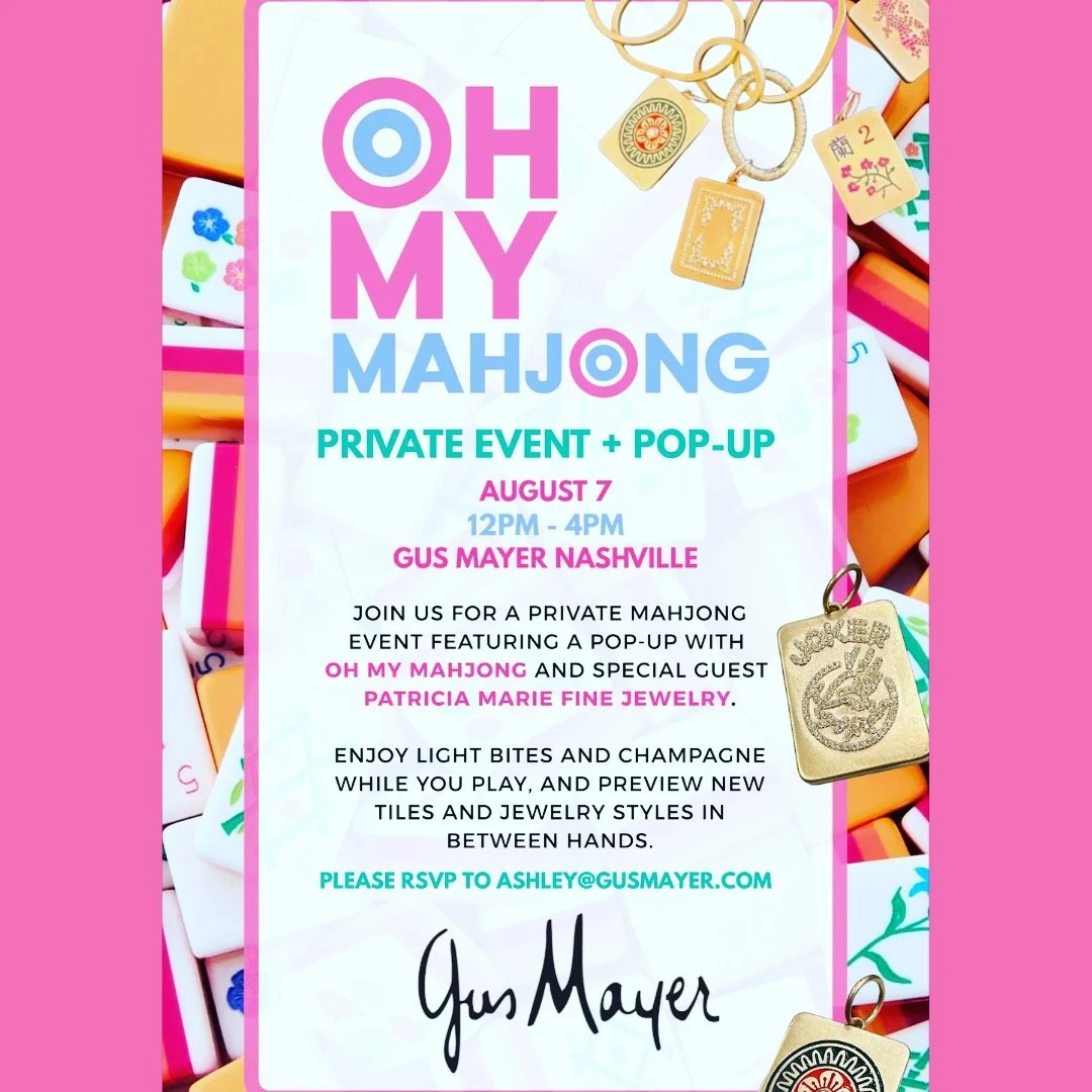 Grab your friends and join me and @merrygomahjong at Gus Mayer this Thursday! FREE open play in a beautiful store! We'll have everything you need! RSVP to me or email on invite! We hope to see you there! @ohmymahjong @gusmayernash