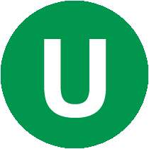 Green circle with a white letter 'U' in the center.
