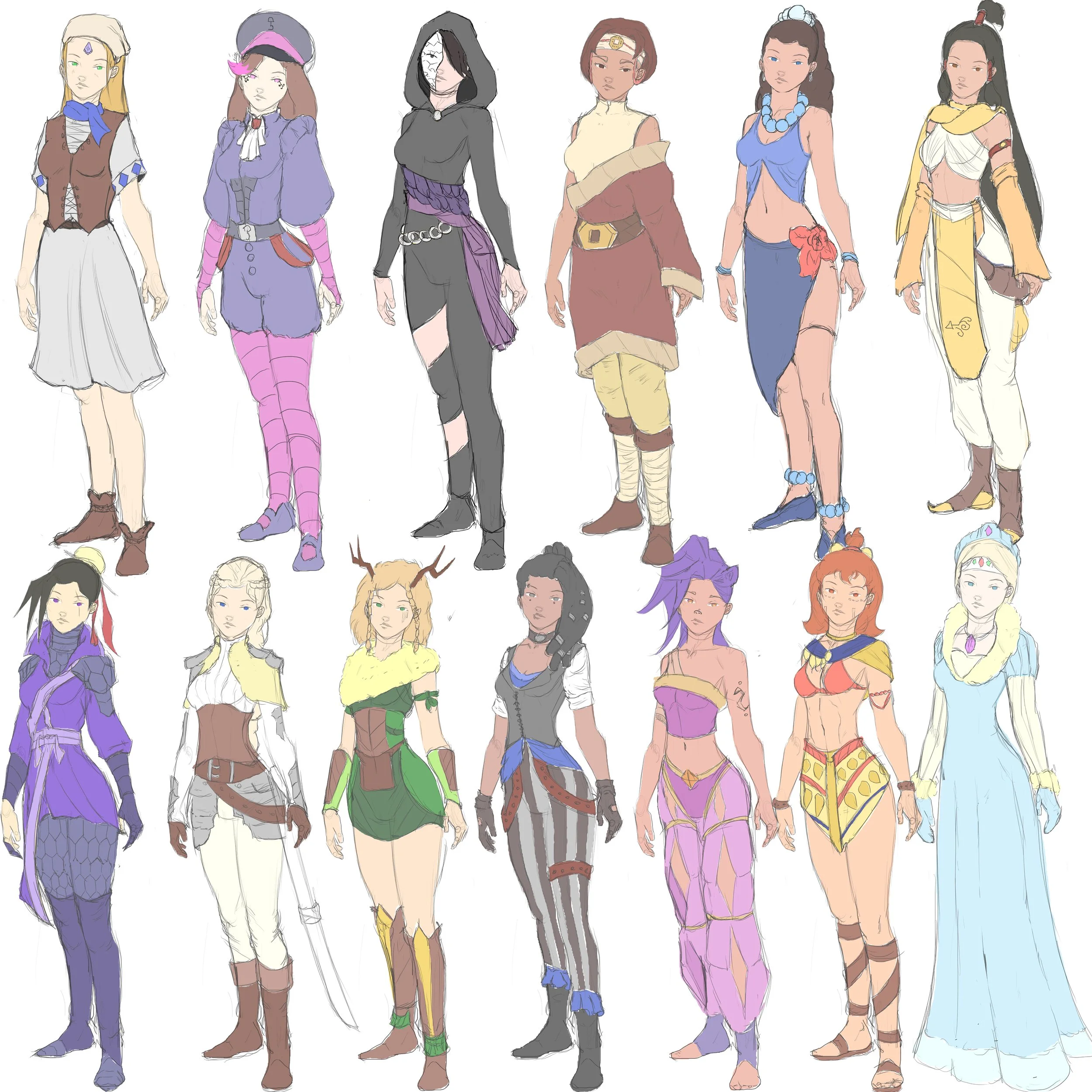 Early concept designs for each of the 13 races of Archas Knights