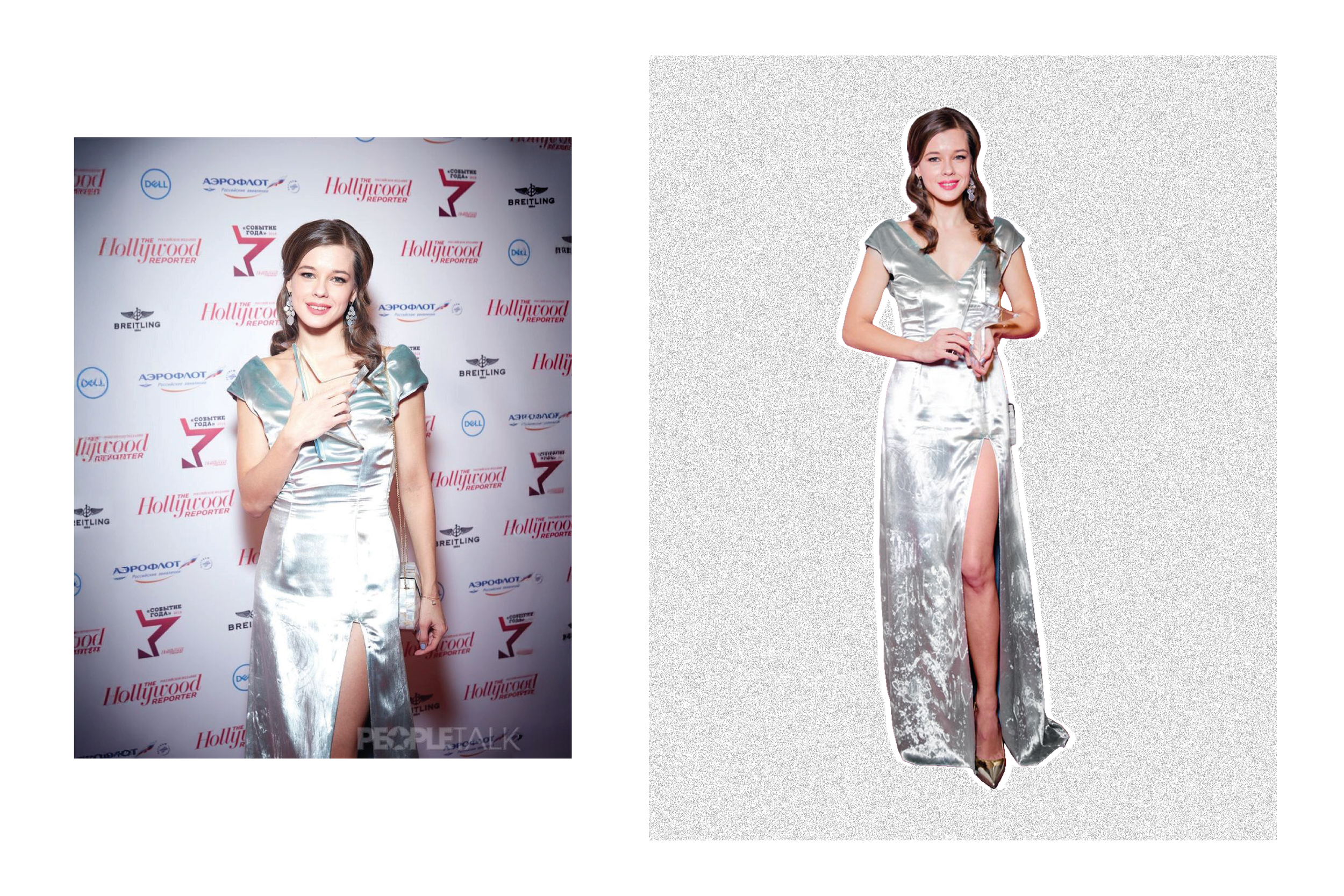 Katerina Shpitsa at "Hollywood Reporter awards Russia" wearing custom silver velvet gown by PANKIN couture. 2016