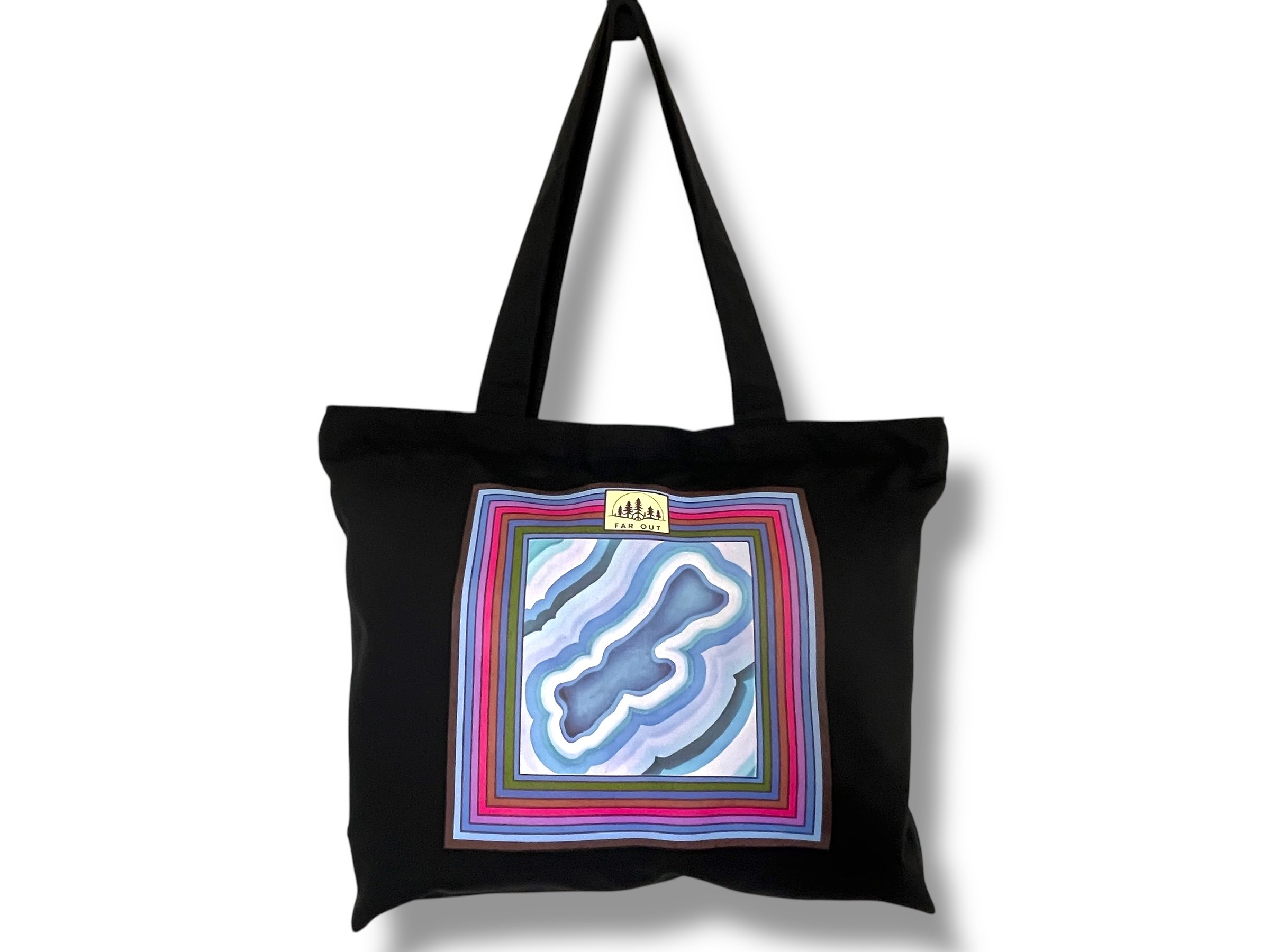 SOLD! Premium Canvas Zip Tote w Shoulder Straps (Black- Island Art Blue Lines Border)