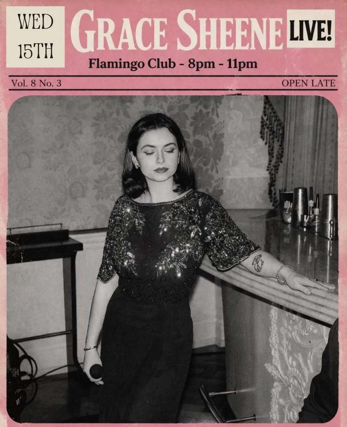 TOMORROW NIGHT 🪩✨

American vocalist Grace Sheene brings her rich, soulful take on the Great American Songbook to @theflamingoclub 🦩

Backed by @harryashworthpiano on organ &amp; @mattskeltondrums on drums, expect deep swing, smoky grooves, and tim