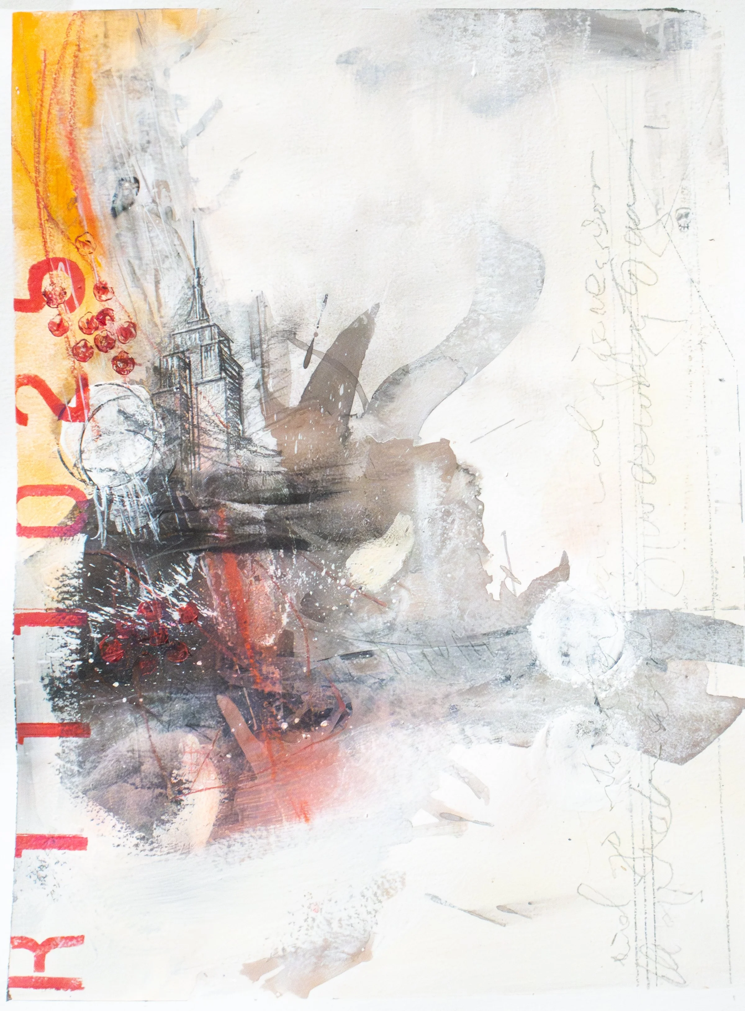 Unstoppable Heart No. R111025, 2025, Ink, acrylic, oil pastel, and graphite on paper, 22,9 x 30,5 cm