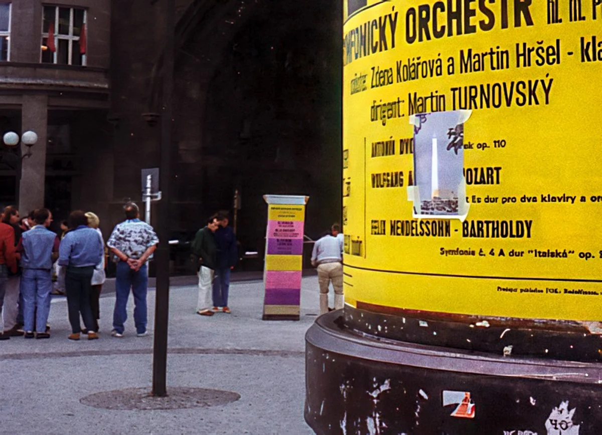 Monuments, photocopied poster on street kiosk, Prague, Czech Republic, 1994