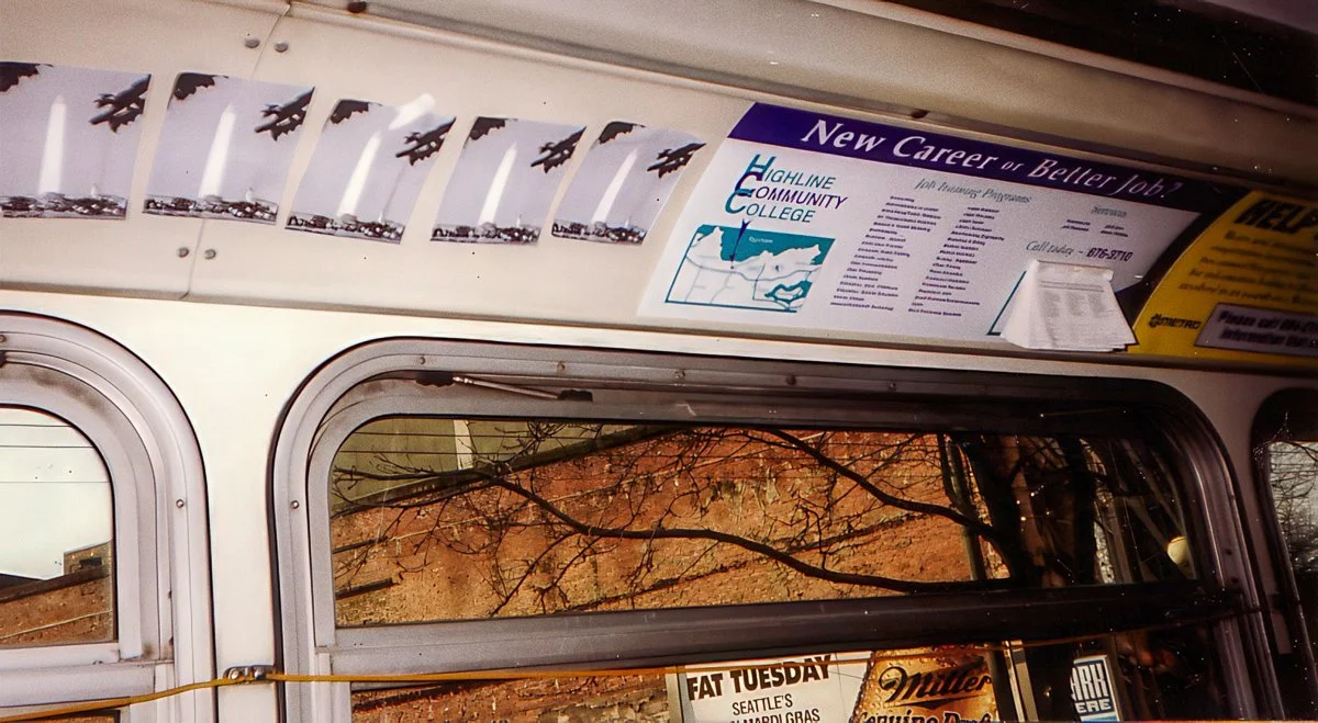 Monuments, photocopied poster on King County Metro bus, Seattle, 1993.