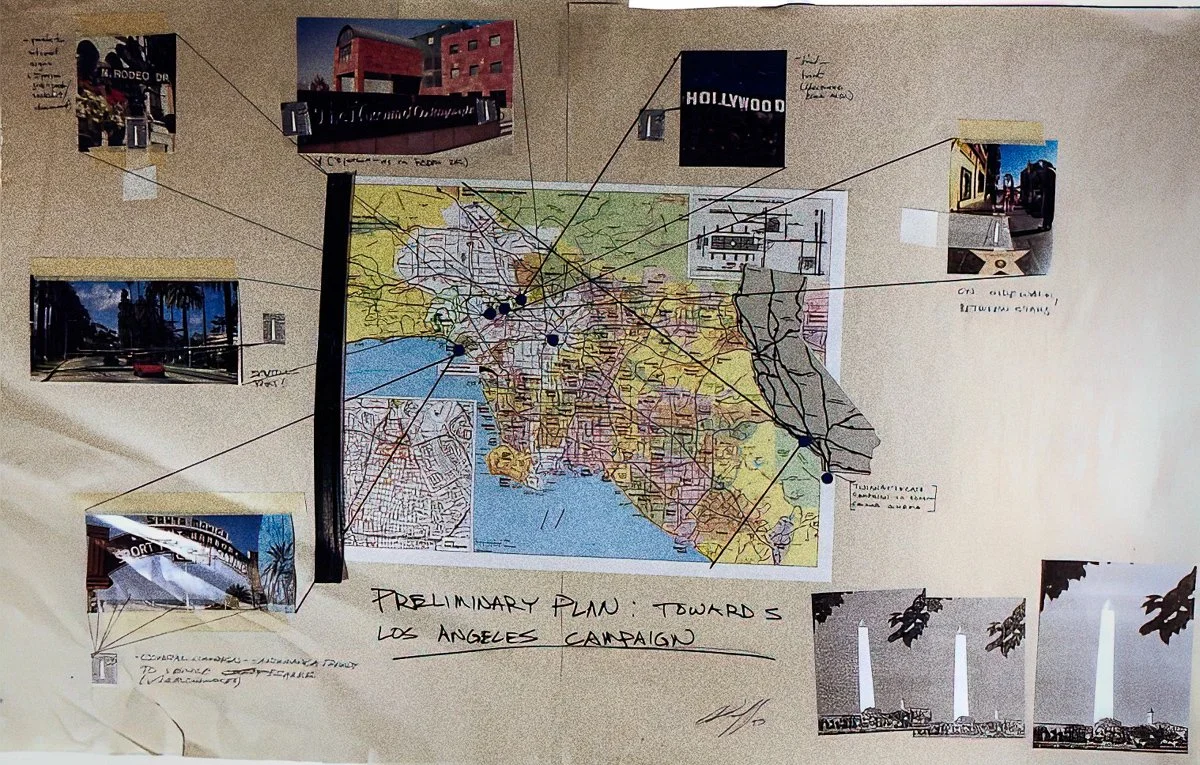 Monuments, LA, collage on newsprint, 17 x 27 in., 1993.