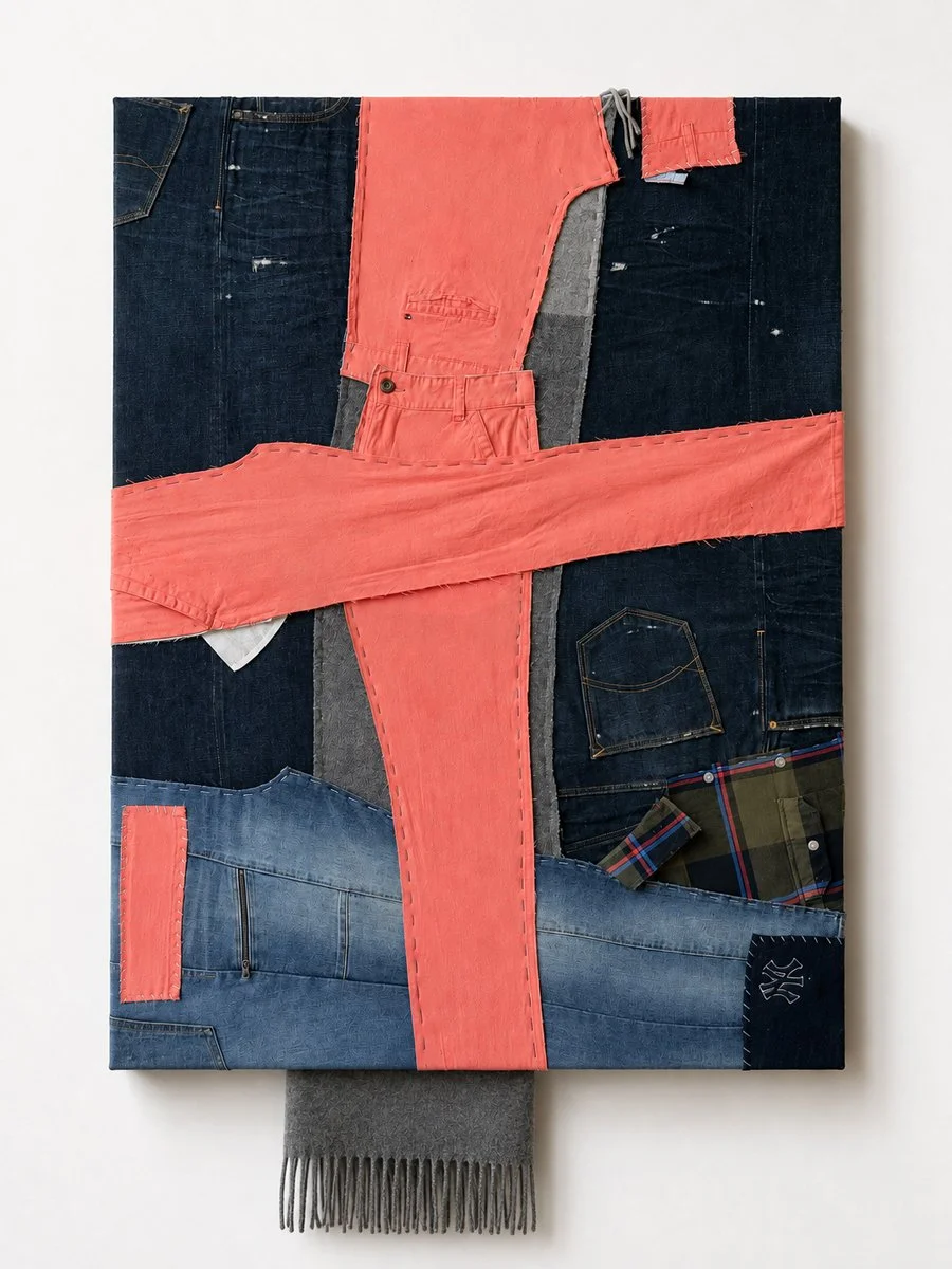 Tell it Slant-RLProto26, Stitched Garments, 48 x 36 x 1.25 in., 2026