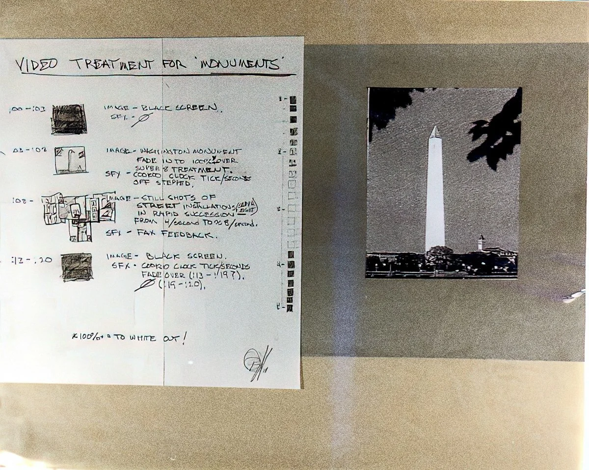 Monuments, Video Treatment, collage on newsprint, 14 x 17 in., 1993.