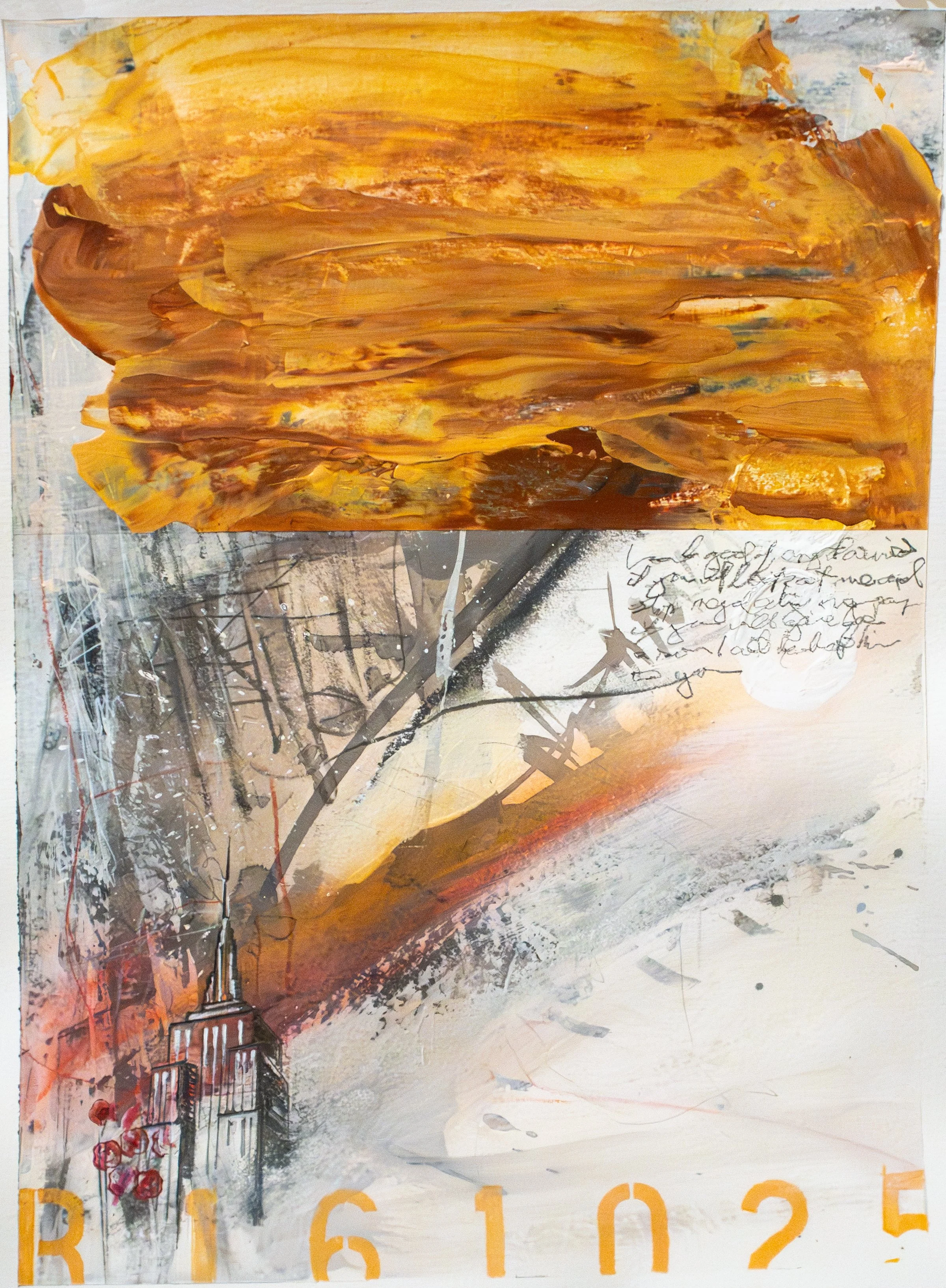 Unstoppable Heart No. R161025, 2025, Ink, acrylic, oil pastel, and graphite on paper, 22,9 x 30,5 cm