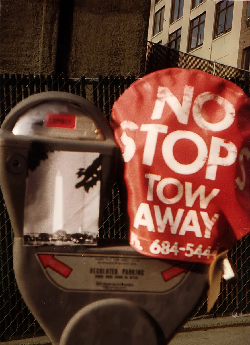 Monuments, photocopied poster on city parking meter, Seattle, 1993.