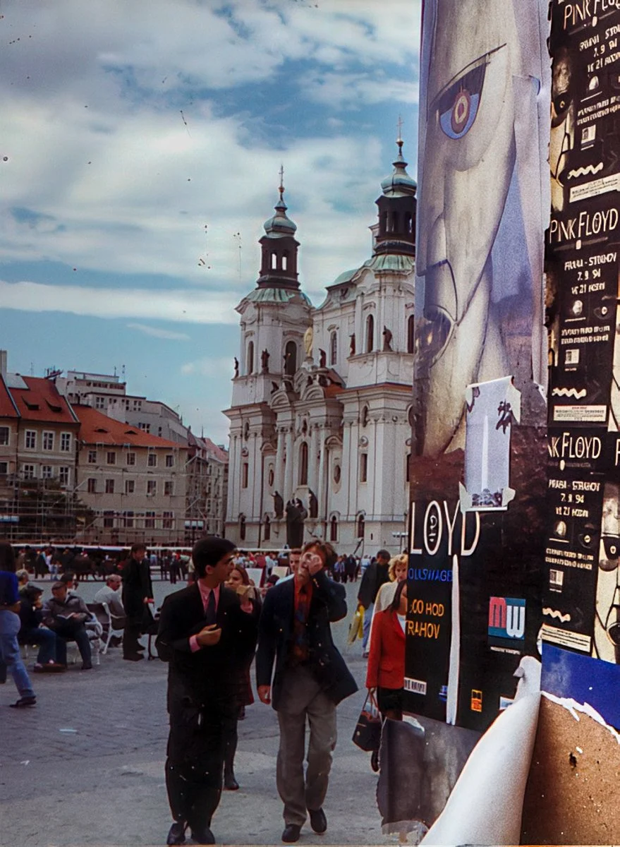 Monuments, photocopied poster on wall, Prague, Czech Republic, 1994