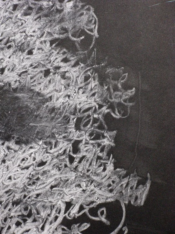 Plateaus 4 Gilles, detail, white chalk on blackboard, 72 x 48 in., 1995