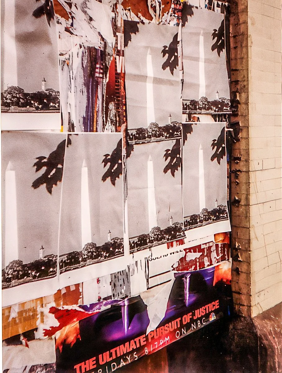 Monuments, photocopied poster on warehouse, Seattle, 1993.