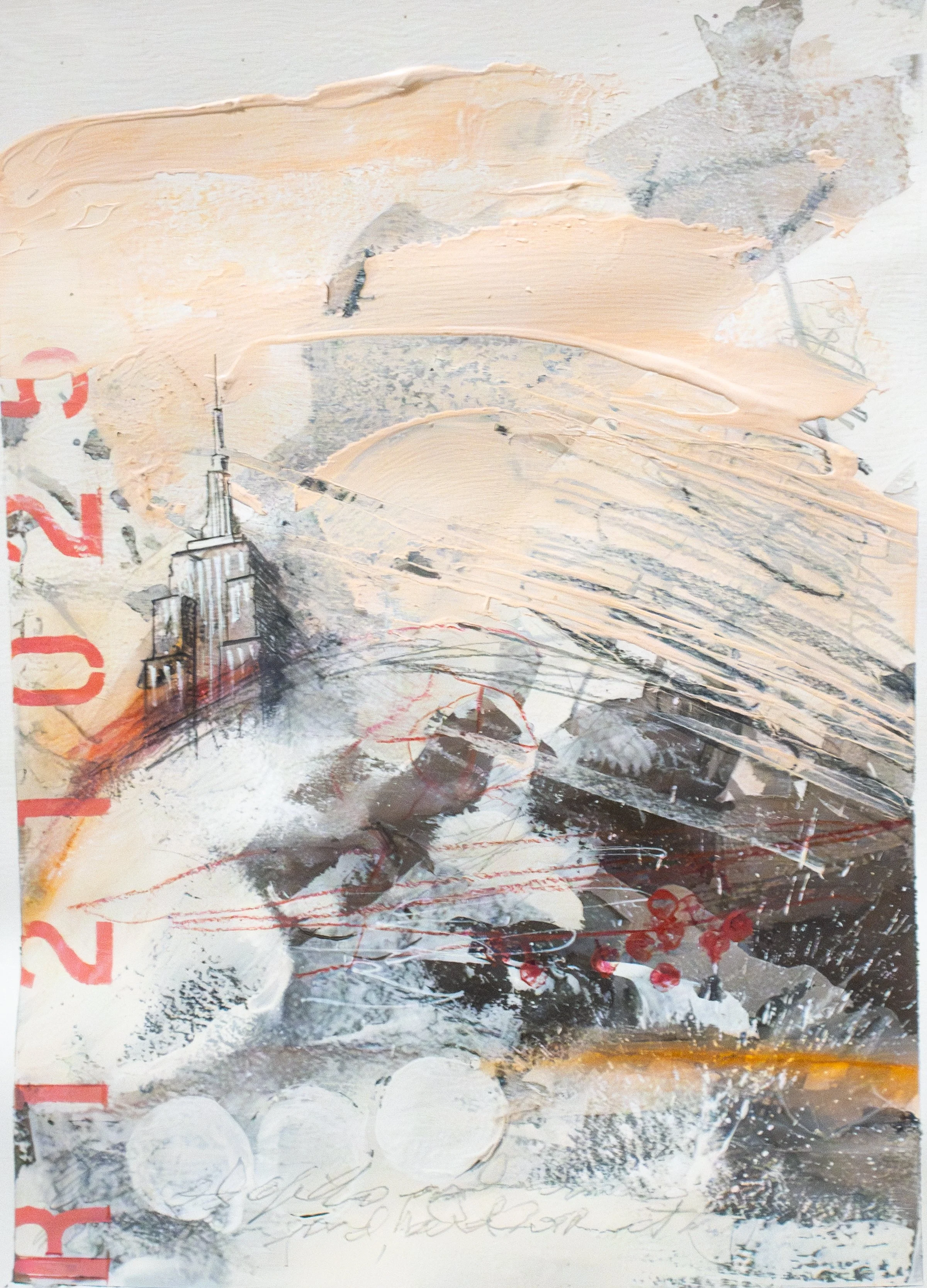 Unstoppable Heart No. R121025, 2025, Ink, acrylic, oil pastel, and graphite on paper, 22,9 x 30,5 cm