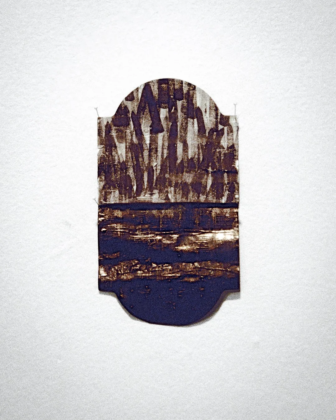 10% Obelisk, Ink on beer bottle label, 6 x 3 in., 1995