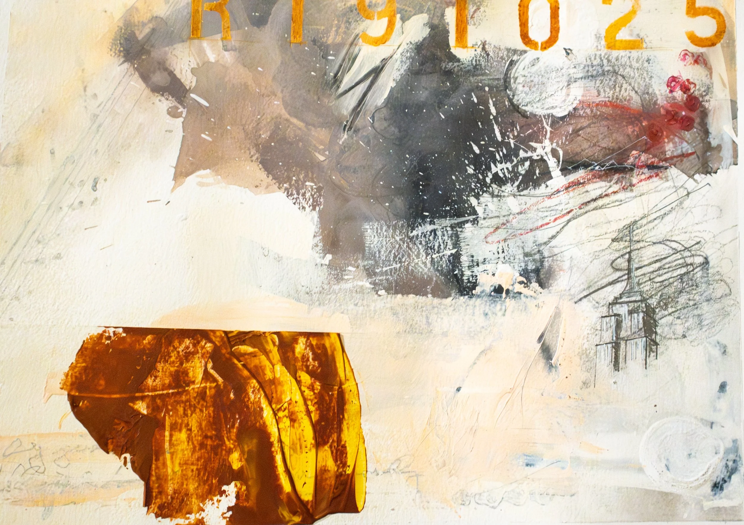 Unstoppable Heart No. R191025, 2025, Ink, acrylic, oil pastel, and graphite on paper, 30,5 x 22,9  cm