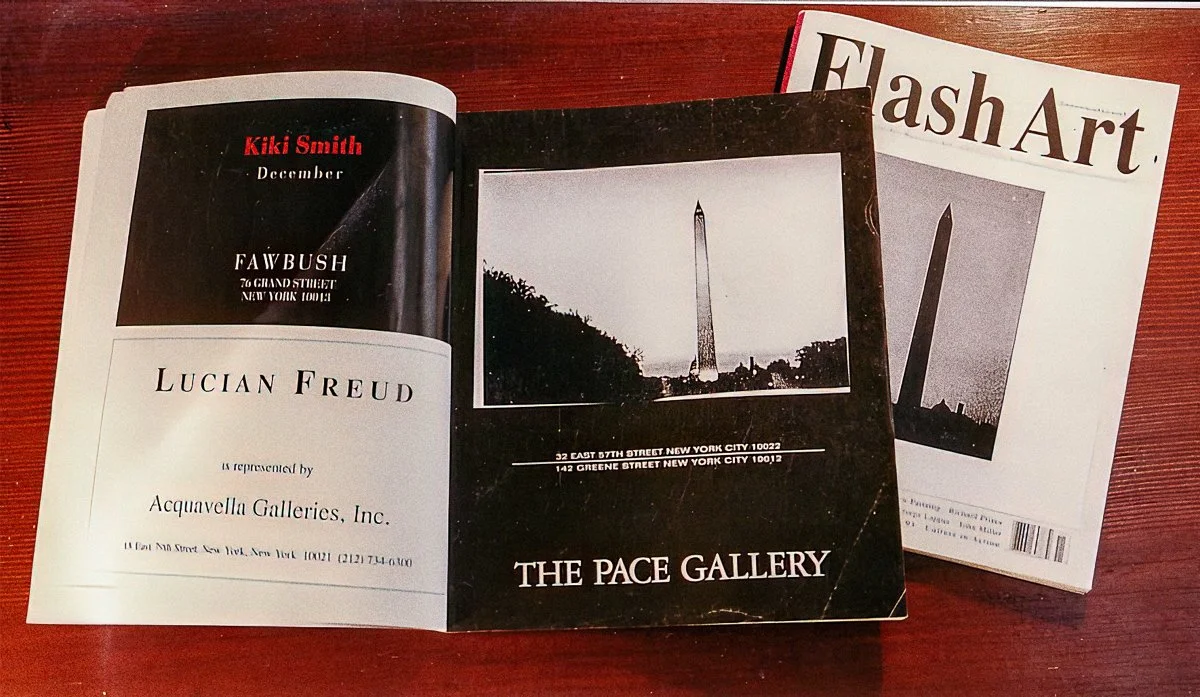 Monuments, Flash Art, collage on newsprint, 14 x 20 in., 1993.