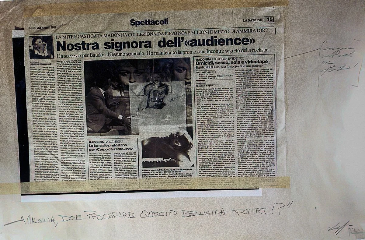 Monuments, Spettacoli, collage on newsprint, 15 x 24 in., 1993.