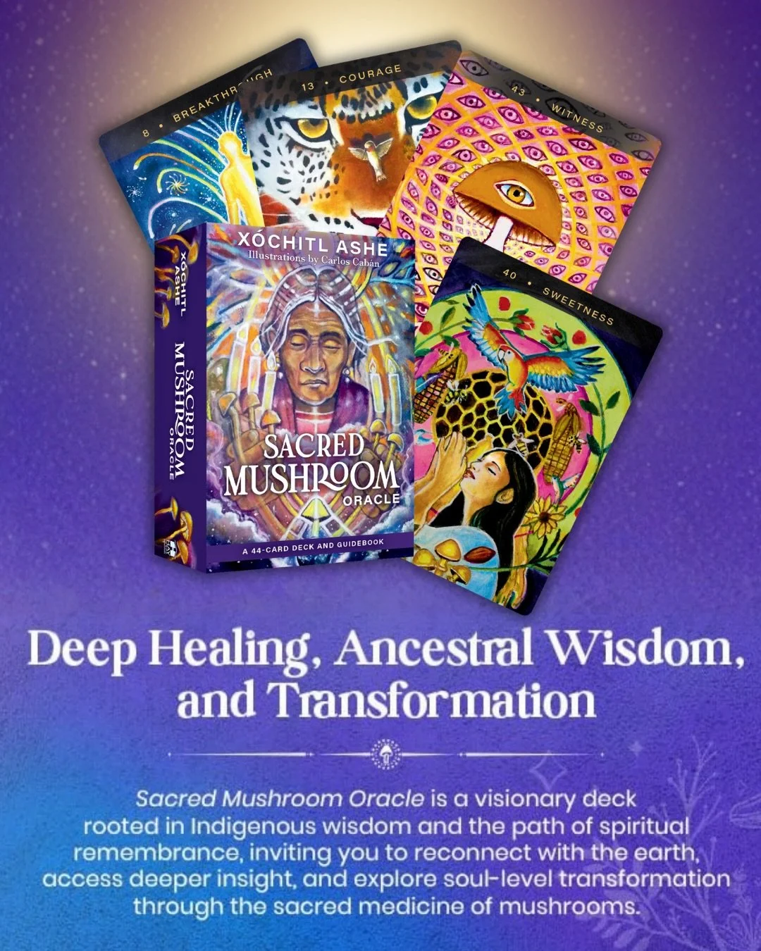 The Sacred Mushroom Oracle is here, a 44-card portal to ancestral wisdom, soul-level healing, and spiritual remembrance. Created to guide you through clarity, transformation, and reconnection with the earth and the mushroom spirit. 

Whether you&rsqu