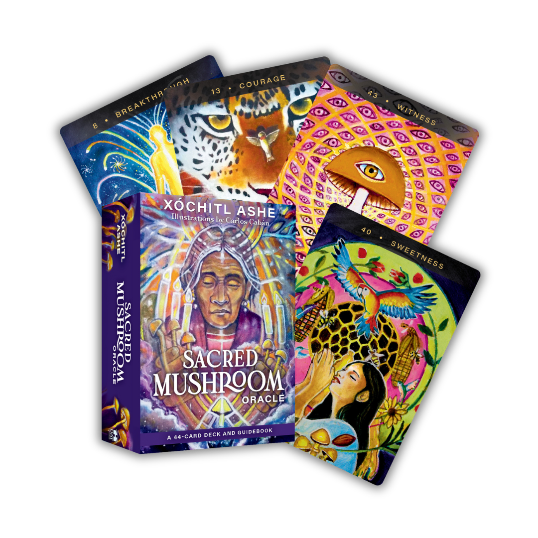 Sacred Mushroom Oracle Deck by Xochitl Kusikuy Ashe Website Graphic Deck and Cards.png