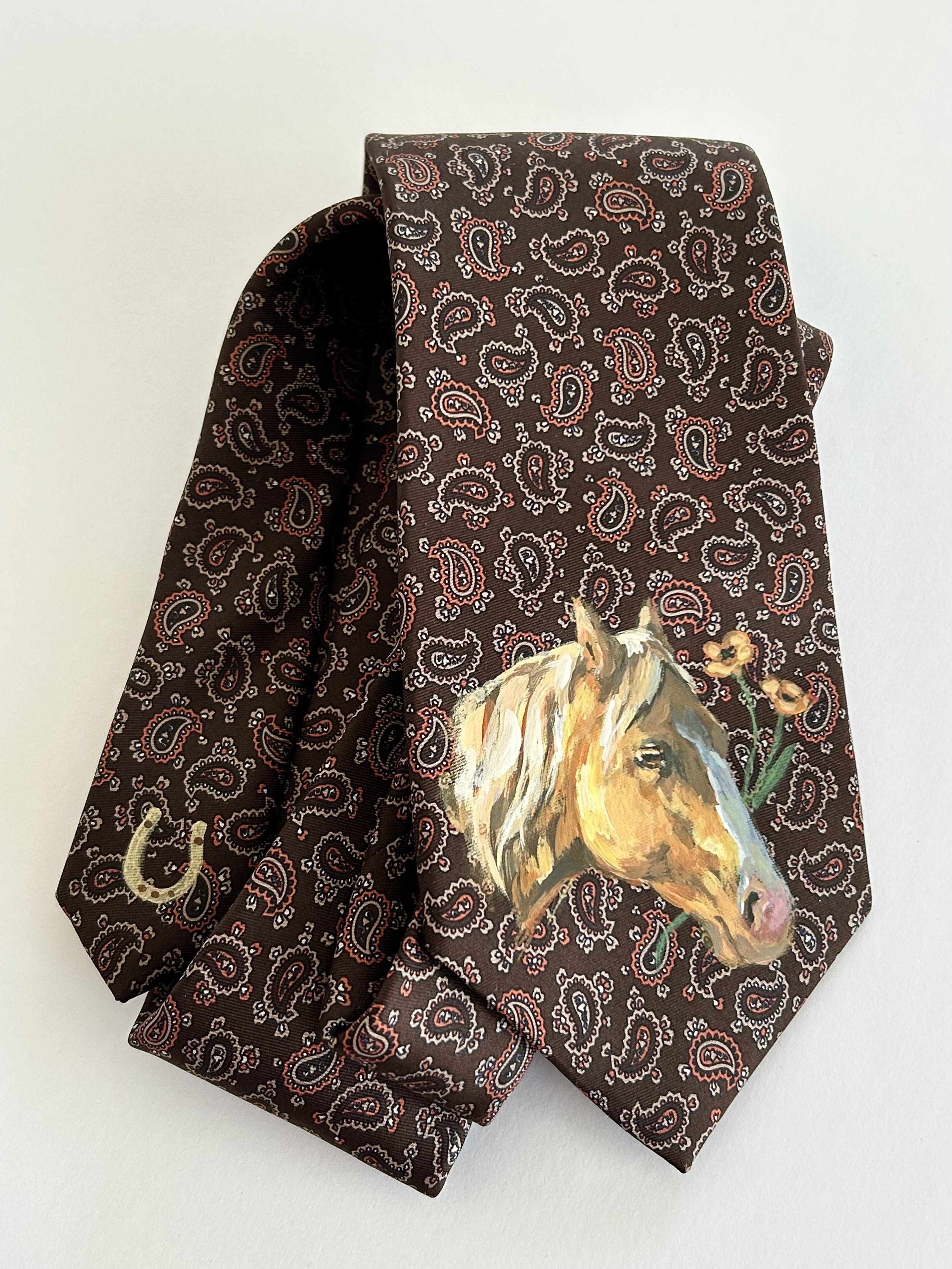 Hand-Painted Western Silk Tie - Paisley Palomino
