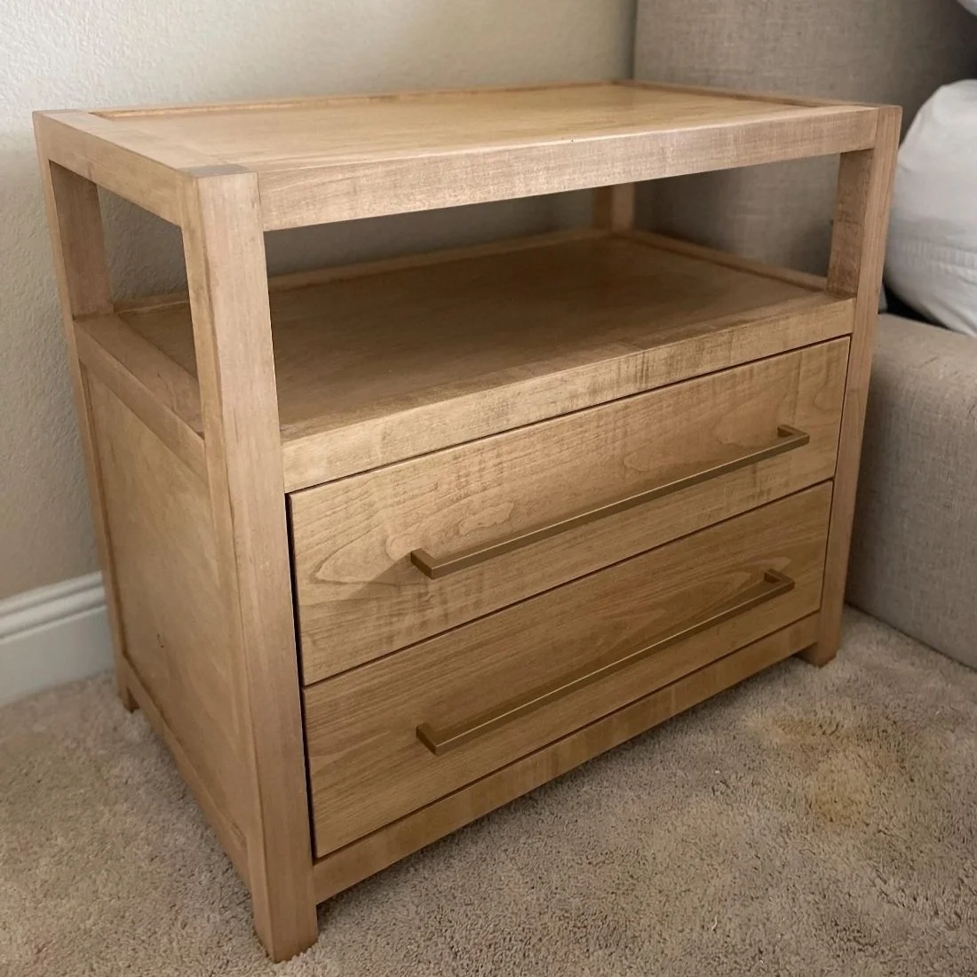 Ash hardwood heirloom nightstand with durable handrubbed natural finish, designed for a customer in Park City and built in Midway Utah.