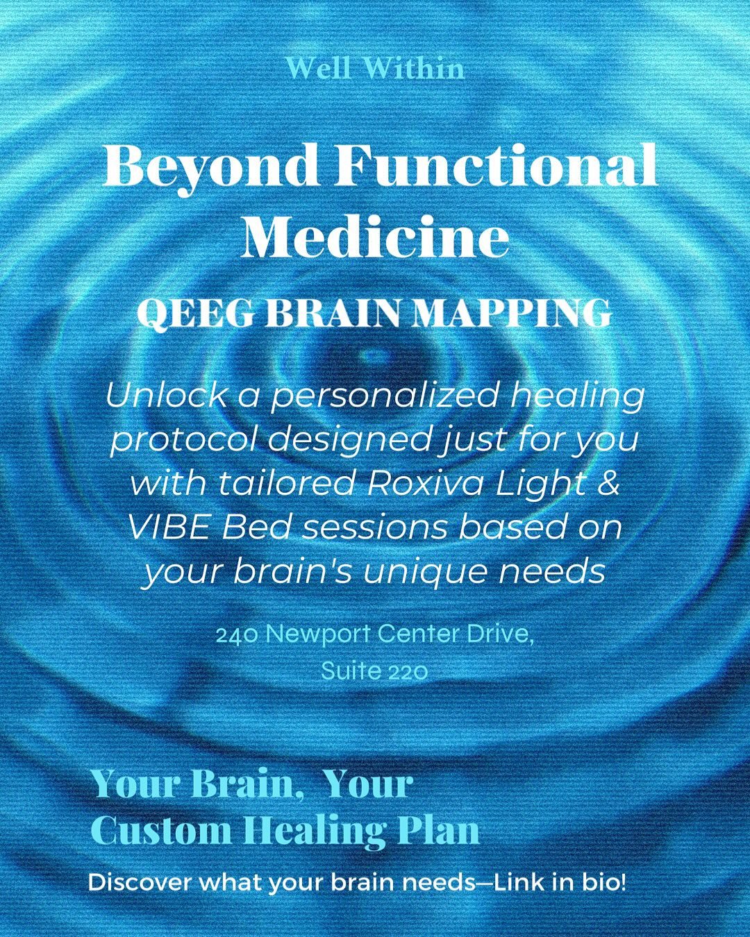 🧠 Personalized Brain Optimization at Beyond Functional Medicine

At Beyond Functional Medicine, every client starts with a QEEG brain map&mdash;giving us a deep look into your brain&rsquo;s activity and unique needs.

From there, we design a customi