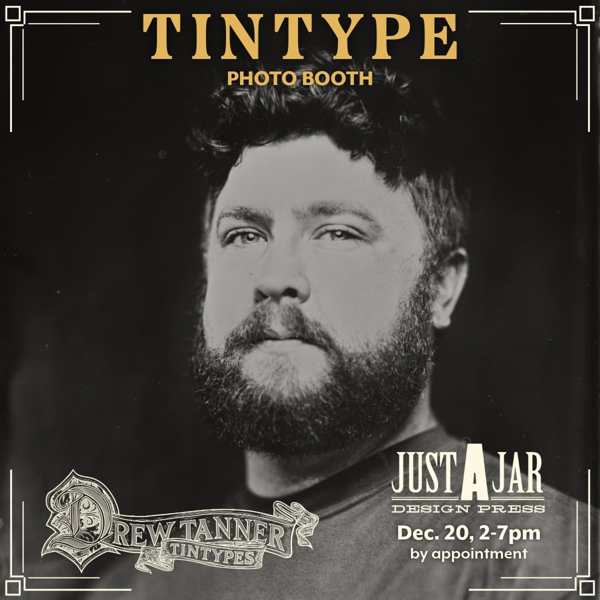 Only a few spots remain for tintype portraits at @justajar on Dec. 20 during the @simplykinmarket Winter Solstice Market. Sign up at the link in my profile or at drewtanner.com. Finished tintypes will be available for pickup the following week at @cl