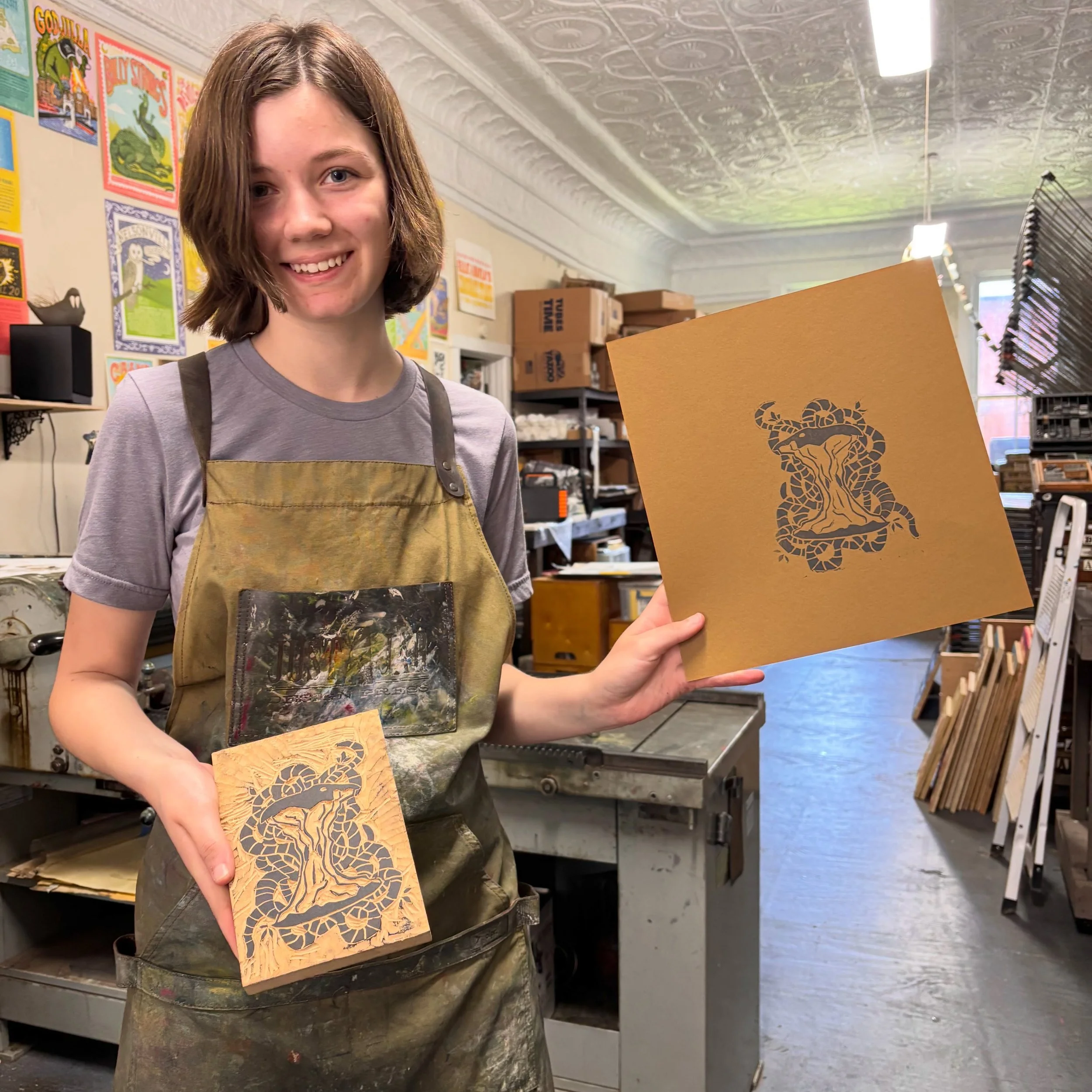 It&rsquo;s so fun to see @irene_exists making their own block prints at @justajar. Thanks to Bobby for the creative mentorship and encouraging them to explore the process.