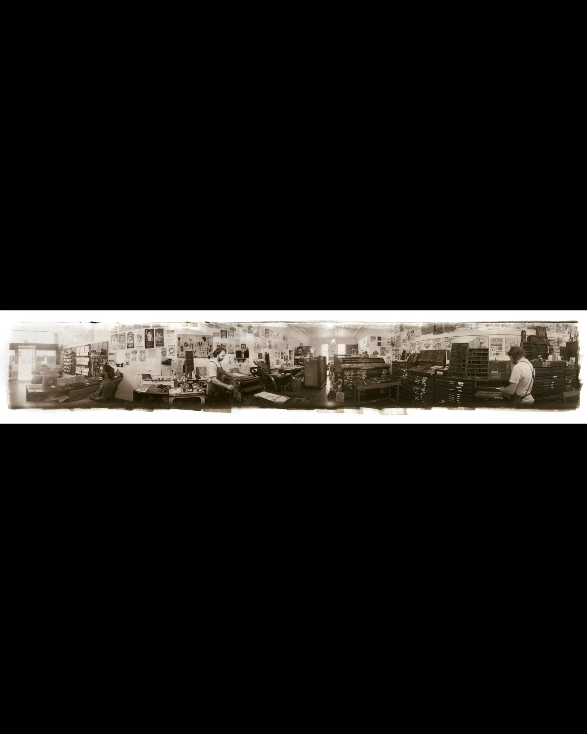 Here&rsquo;s a closer look at the finished panorama I made inside @justajar Design Press in Marietta, Ohio, where my friend Bobby Rosenstock makes woodcut and letterpress posters on his hand-cranked press.

My 1921 Cirkut camera rotated through nearl