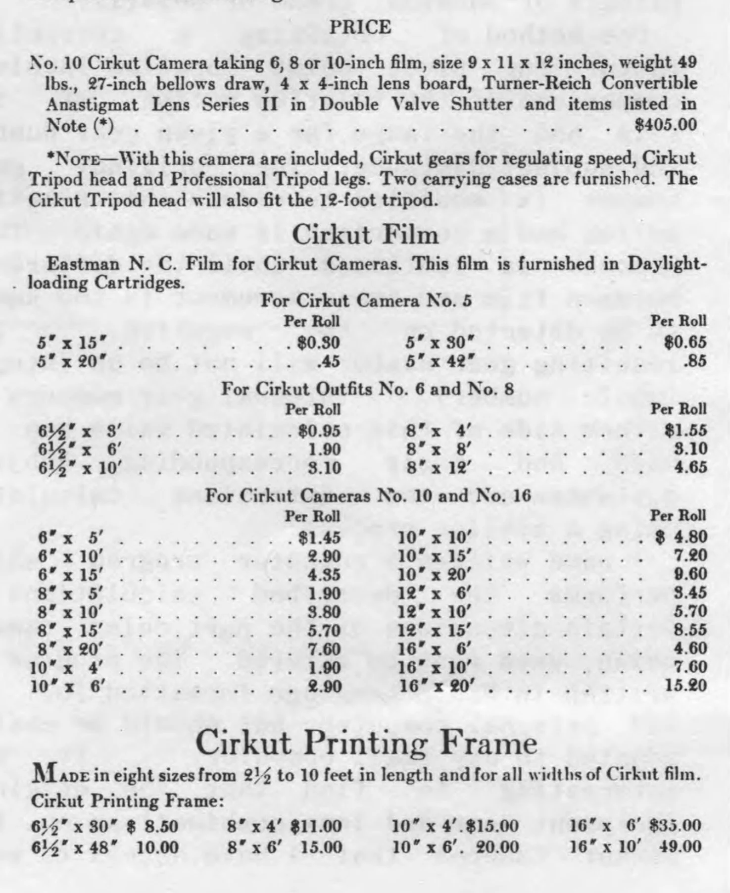 Back in the 1920s, you could order a 20-foot (6-meter) roll of 10&rdquo; Cirkut film for $9.60, which would be about $180 in today&rsquo;s dollars. At an inflation-adjusted $9 per foot, this isn&rsquo;t too far off from the @ilfordphoto price for the