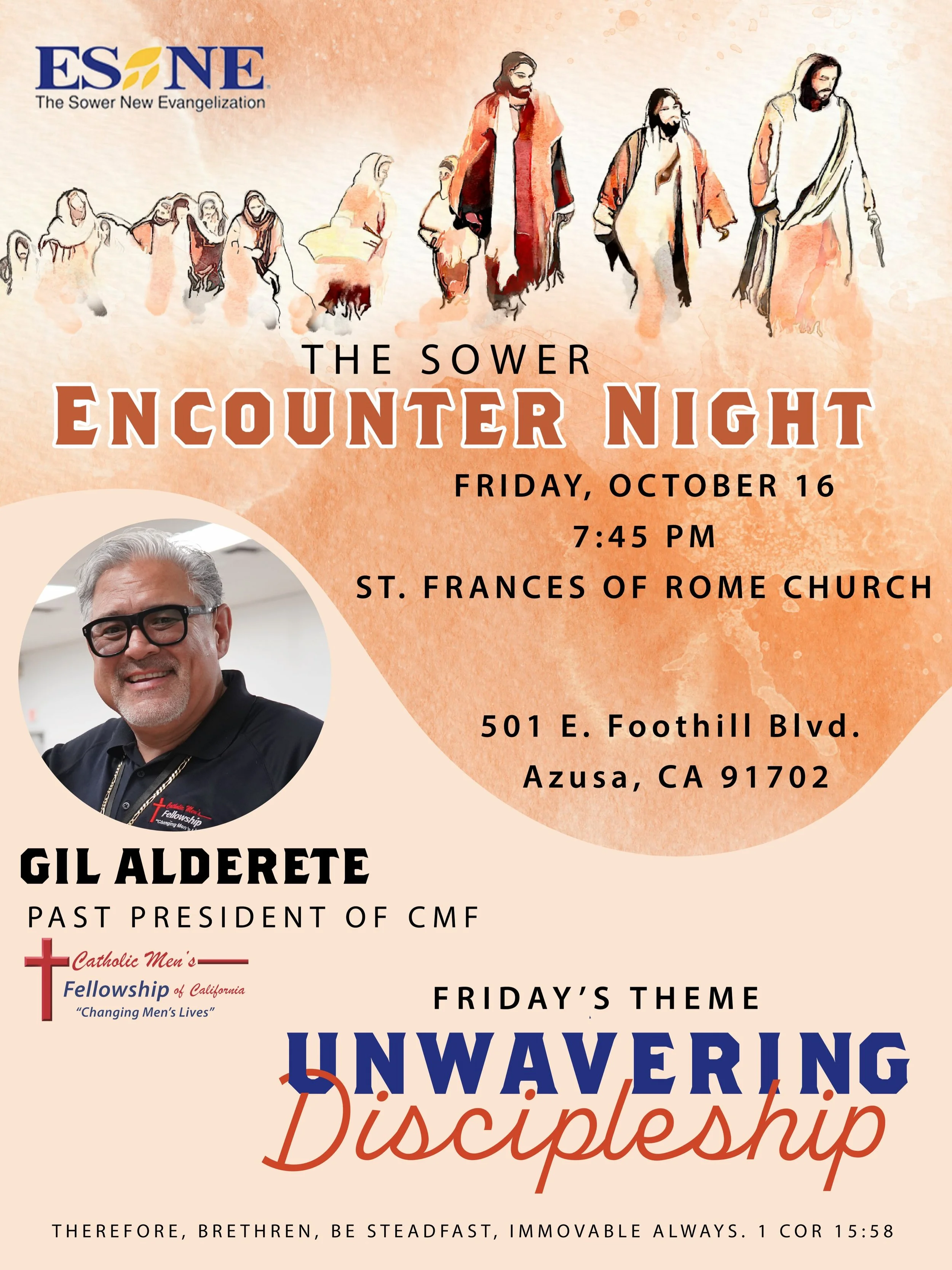 🌾 THE SOWER ENCOUNTER NIGHT IS THIS FRIDAY ✝️

Join us for an evening of faith, fellowship, and spiritual growth featuring our very own Gil Alderete, Past President of Catholic Men&rsquo;s Fellowship of California, as our guest speaker! 🙏🏼

🌱 Fri