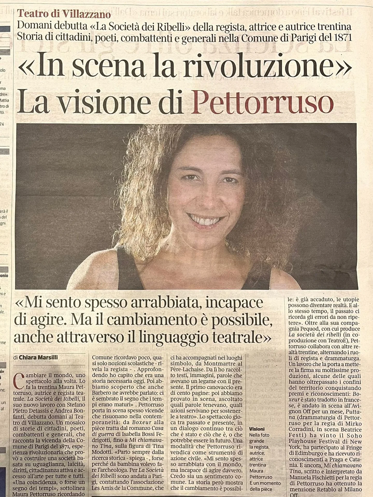 🗞️ Grazie al Corriere del Trentino per il bell&rsquo;articolo dedicato a &ldquo;La Societ&agrave; dei Ribelli&rdquo;!
Un viaggio tra cittadini, poeti e combattenti della Comune di Parigi del 1871, per parlare di rivoluzione, responsabilit&agrave; e 