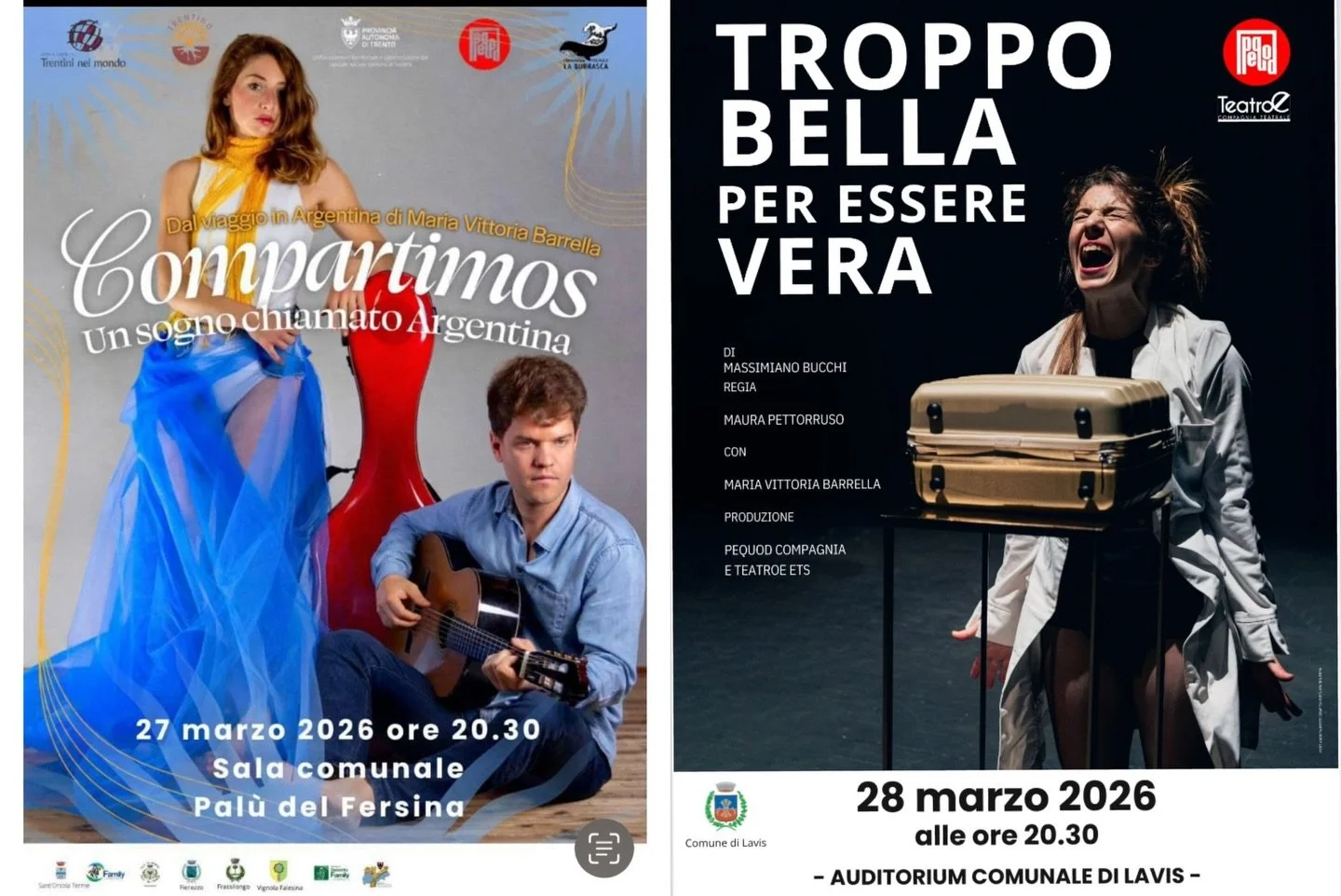 ✨*Two events you won’t want to miss!* ✨
(and best of all, admission is free)

🎶 *Friday, March 27 – 8:30 p.m.*
📍 Town Hall, Palù del Fersina
“Compartimos – A Dream Called Argentina”

With Lorenzo Be