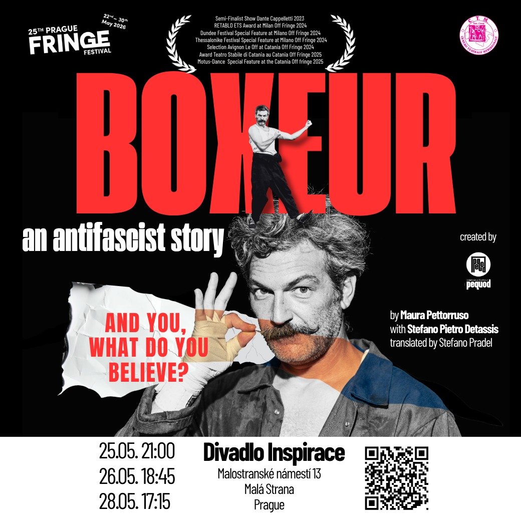 E' il momento di dirlo forte: Boxeur sar&agrave; al FestivalFringe di Praga. Siamo emozionati e felici!!
Qui tutte le info: https://www.praguefringe.com/programme/boxeur/

It's time to say it loud: Boxeur will be at the FestivalFringe in Prague. We a
