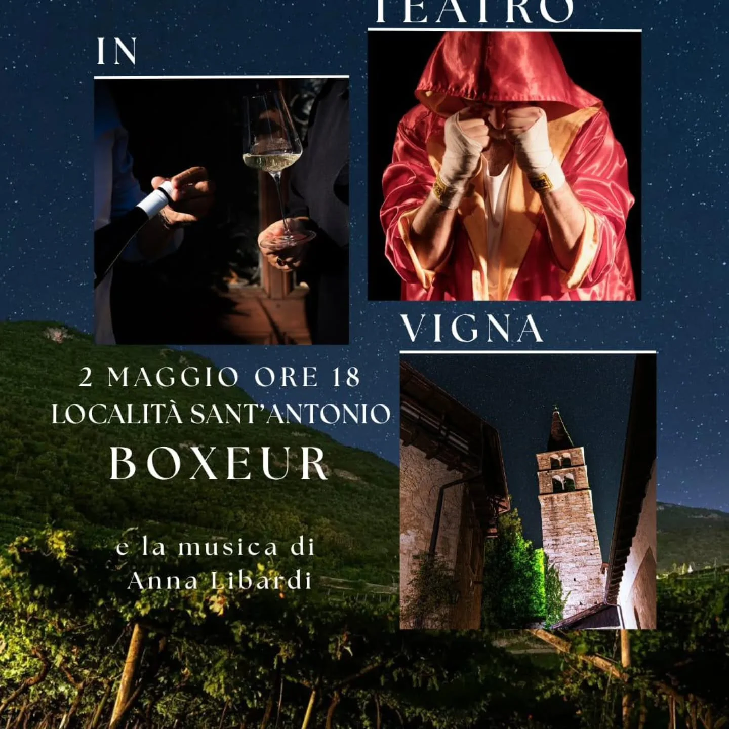Ancora pochissimi posti per questo pomeriggio!
Teatro, sole, vino, musica, tanta bellezza!
Vi aspettiamo a Pomarolo, Loc. S.Antonio.
Prenotazioni wapp 3485110773

Parcheggiare a Pomarolo e proseguire a piedi🙂🌞