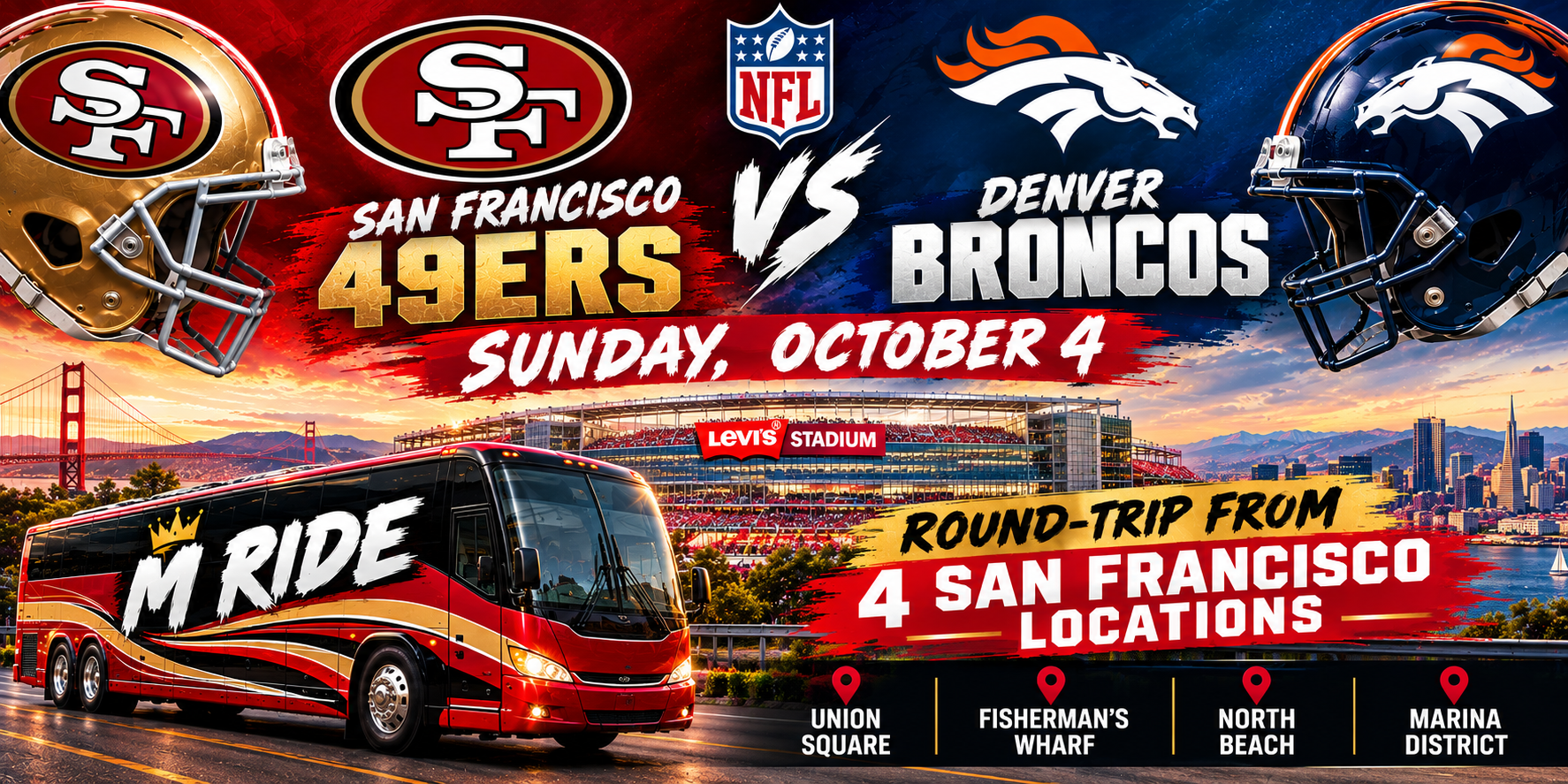 49ers vs Broncos Shuttle Tickets: Round Trip to Levi’s Stadium